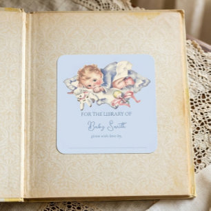 Light Blue Vintage Baby Boy Baby Shower Book Plate