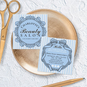 Light Blue Vintage Bow Frame Square Salon Business Card