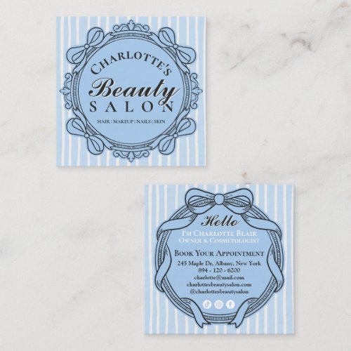 Light Blue Vintage Bow Frame Square Salon Business Card