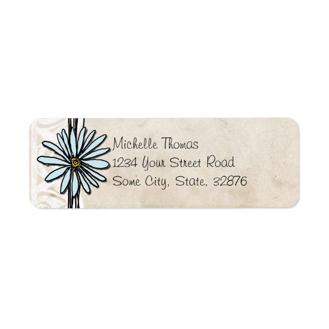 Light Blue Vintage Daisy Wedding Address Label (Front)
