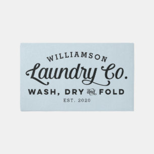 Light Blue Vintage Sign Laundry Wash Dry Fold Rug