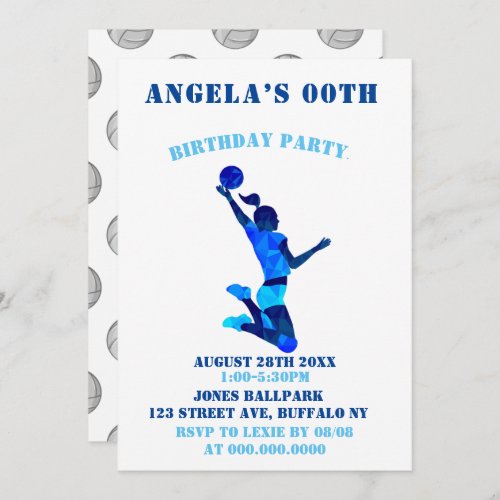 Light Blue Volleyball Birthday Party Invites