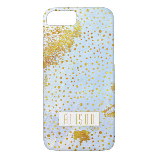 Light blue watercolor and gold foil confetti iPhone 8/7 case
