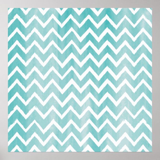 Light Blue Watercolor Chevron Pattern Poster (Front)