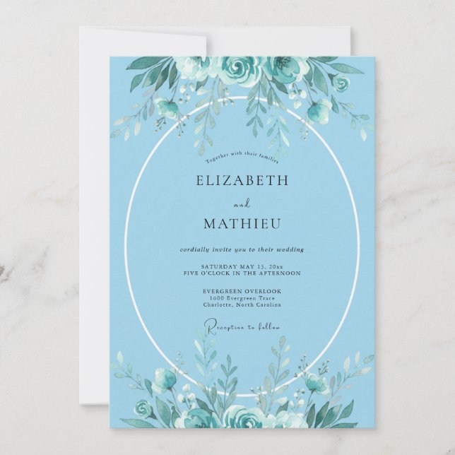 Light Blue Watercolor Coastal Wedding Invitation (Front)