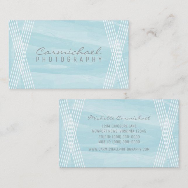 Light Blue Watercolor Deco Business Card (Front/Back)