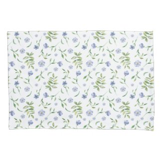 Light Blue Watercolor Flax Wildflowers Pillowcase