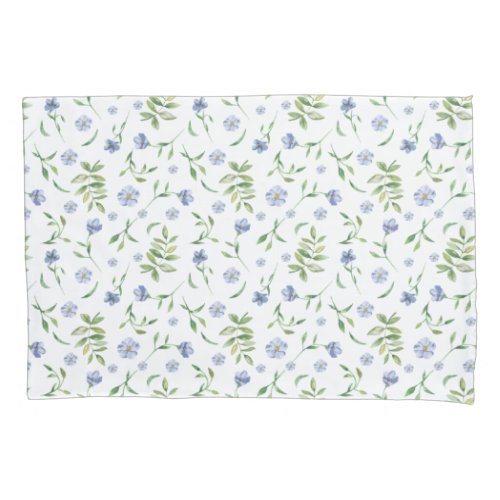 Light Blue Watercolor Flax Wildflowers Pillowcase