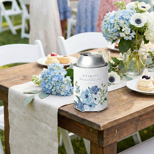 Light Blue Watercolor Floral Bridal Shower Custom Can Cooler