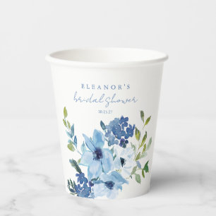 Light Blue Watercolor Floral Bridal Shower Custom Paper Cups