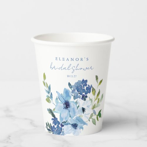Light Blue Watercolor Floral Bridal Shower Custom Paper Cups