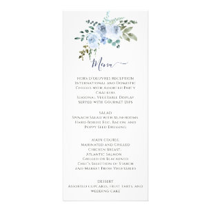 Light Blue Watercolor Floral Navy Wedding Menu