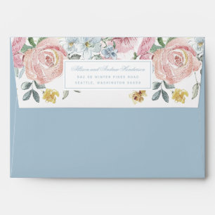 Light Blue Watercolor Floral Wedding Envelope