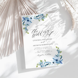 light blue watercolor floral wedding invitation