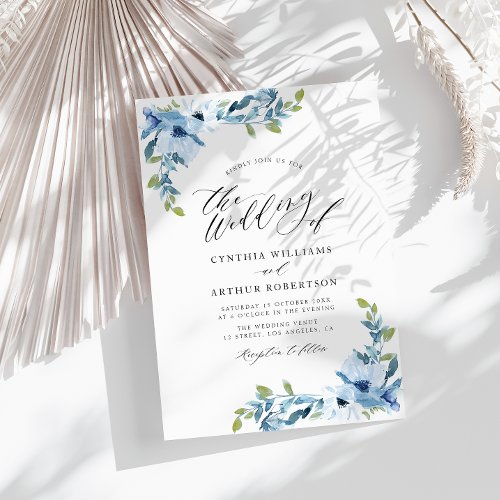 light blue watercolor floral wedding invitation