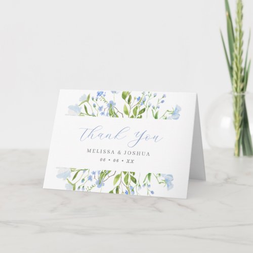 Light Blue Watercolor Floral Wedding Thank You Card