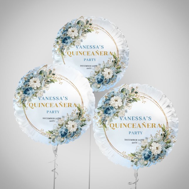 Light blue watercolor florals gold glitter balloon (Light blue watercolor florals gold glitter balloon

)