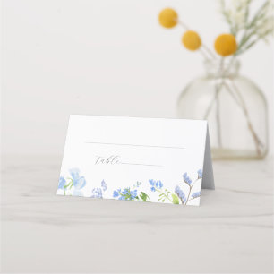 Light Blue Watercolor Flowers Folded Escort Card
