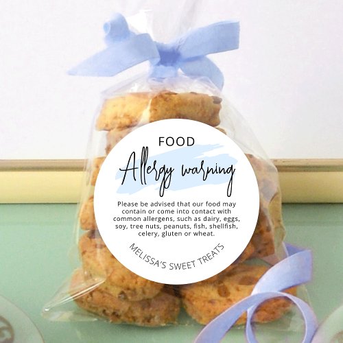 Light Blue Watercolor Food Allergy Warning Classic Round Sticker