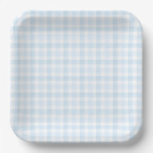 Light Blue Watercolor Gingham Paper Plate
