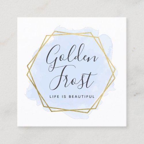 Light Blue Watercolor  Gold Social Media Network Square Business Card