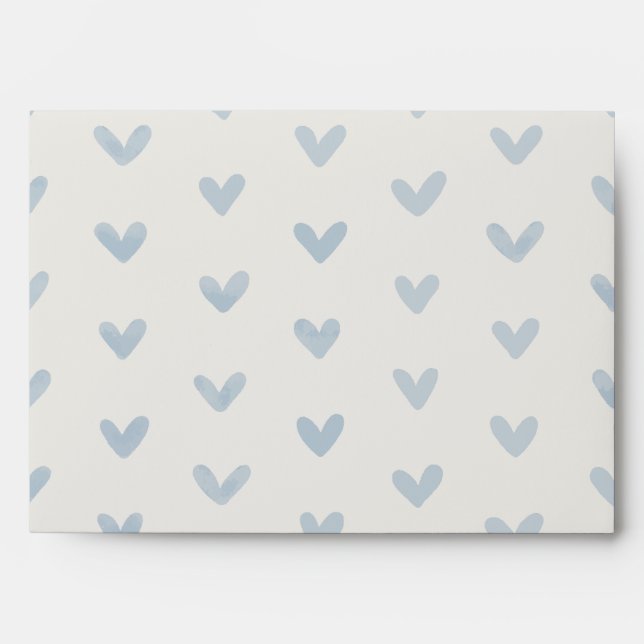 Light Blue Watercolor Hearts Pattern Envelope (Front)