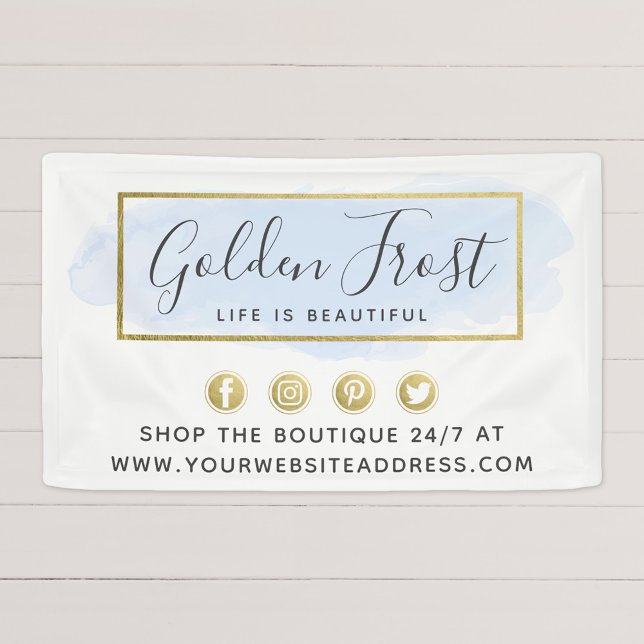 Light Blue Watercolor & Modern Gold Geometric Chic Banner (Creator Uploaded)