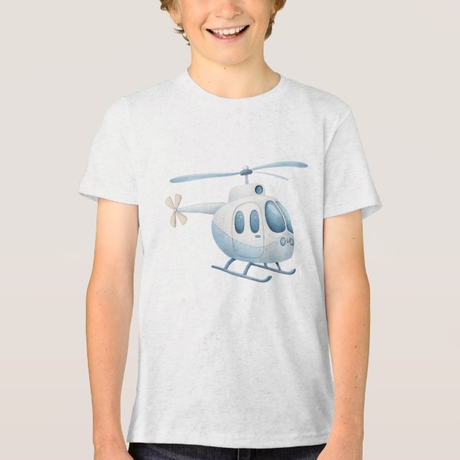 Light Blue Watercolor Modern Helicopter Tri-Blend Shirt (Front)
