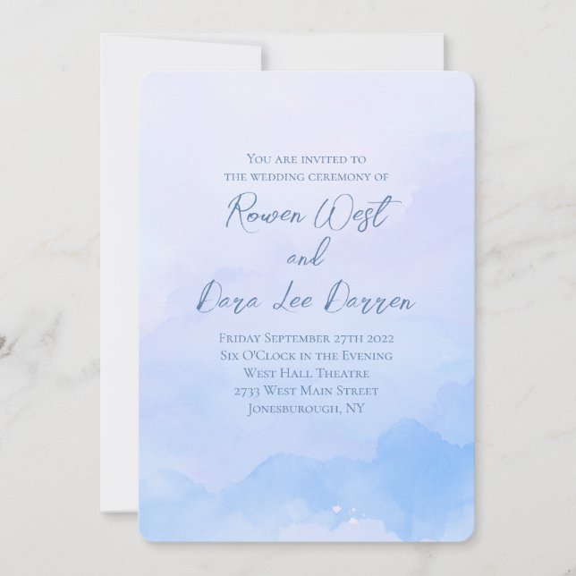 Light Blue Watercolor Ombre Painting Wedding Invitation (Front)