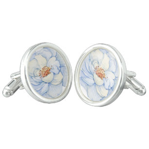 Light blue watercolor peony cufflinks
