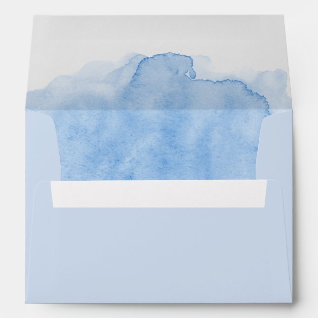 Light Blue Watercolor Return Address Wedding Envelope (Back (Bottom))