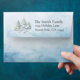 Light Blue Watercolor Woodland Animals Christmas Envelope