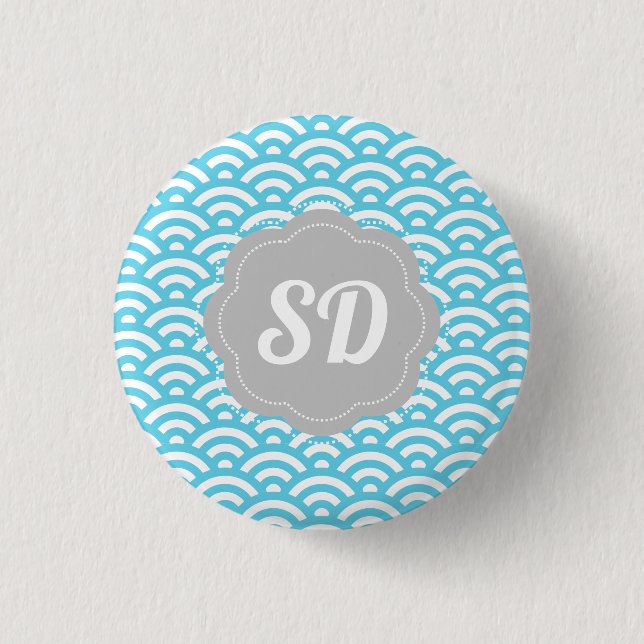Light Blue Wave Custom Monogram Button (Front)