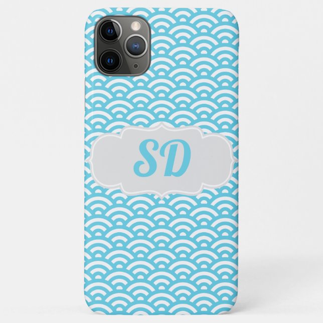 Light Blue Wave Custom Monogram Case-Mate iPhone Case (Back)