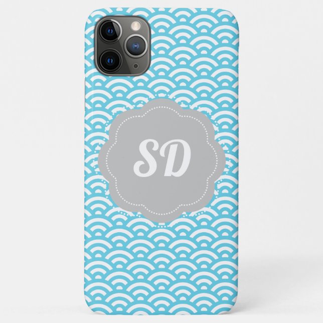Light Blue Wave Custom Monogram Case-Mate iPhone Case (Back)
