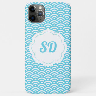 Light Blue Wave Custom Monogram iPhone 11 Pro Max Case