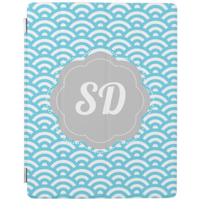Light Blue Wave Custom Monogram iPad Smart Cover (Front)