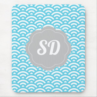 Light Blue Wave Custom Monogram Mouse Pad