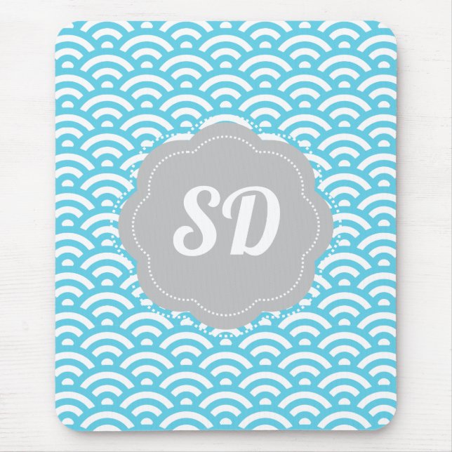 Light Blue Wave Custom Monogram Mouse Pad (Front)