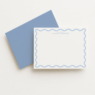 Light Blue Wavy Border Personalized Note Card