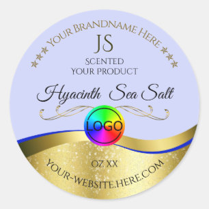 Light Blue Wavy Gold Logo Monogram Product Label