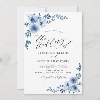 light blue wayercolor floral wedding invitation
