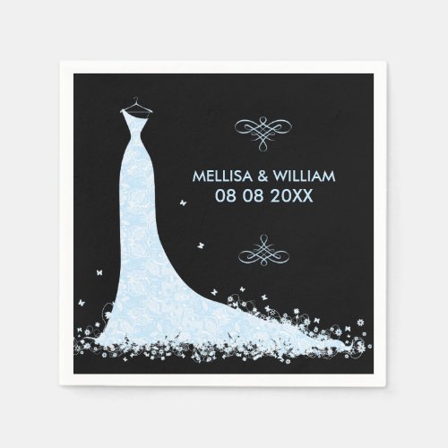 Light_blue Wedding Dress  Black Background Napkins