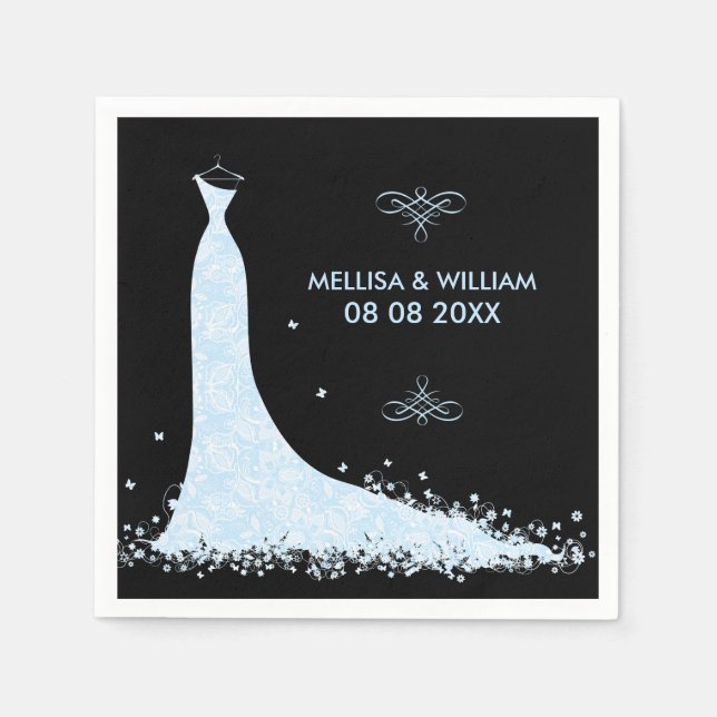 Light-blue Wedding Dress & Black Background Napkins (Front)