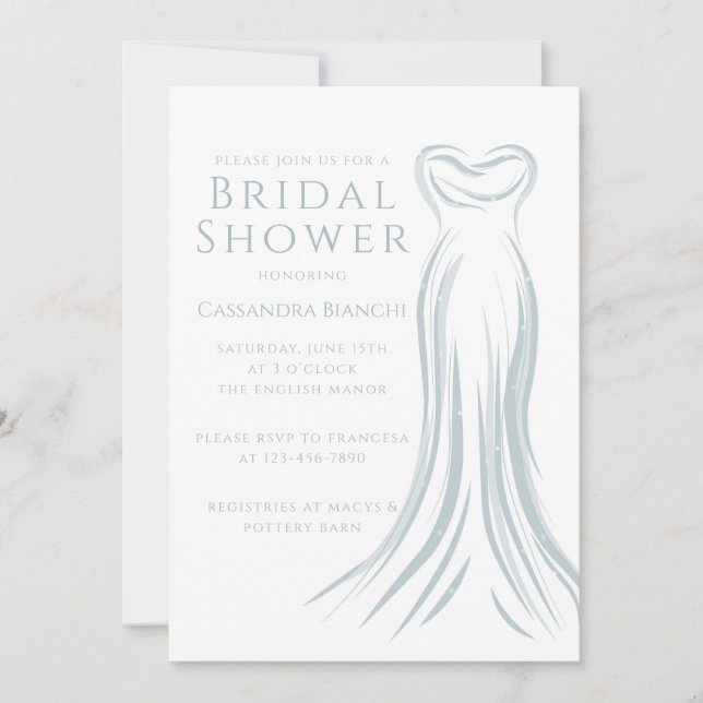 Light Blue Wedding Dress Bridal Shower Invitation (Front)