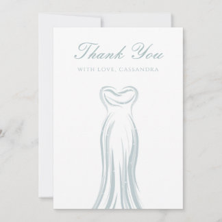 Light Blue Wedding Dress Thank You Card 