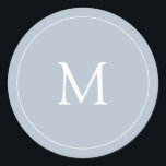 Light Blue | Wedding Monogram Classic Round Sticker<br><div class="desc">This simple and modern wedding sticker features a trendy,  light dusty blue background with your initial in elegant white text,  and a matching white circular frame. It is made to coordinate perfectly with our "subtle watercolor roses" wedding collection.</div>