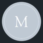 Light Blue | Wedding Monogram Classic Round Sticker<br><div class="desc">This simple and modern wedding sticker features a trendy,  light dusty blue background with your initial in elegant white text,  and a matching white circular frame. It is made to coordinate perfectly with our "subtle watercolor roses" wedding collection.</div>