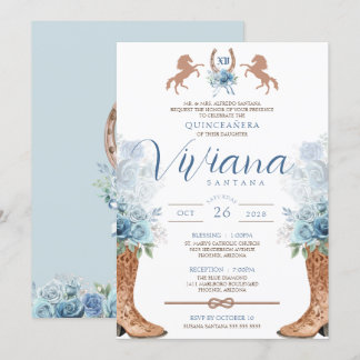 Light Blue Western Charra Quinceanera Invitation