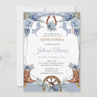 Light Blue Western Charra Quinceanera Invitation